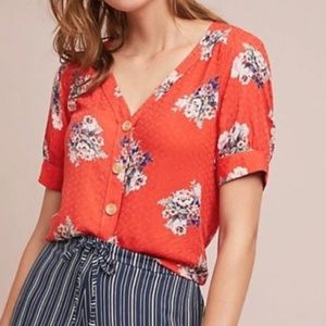 Anthro • Floral Button Front Top